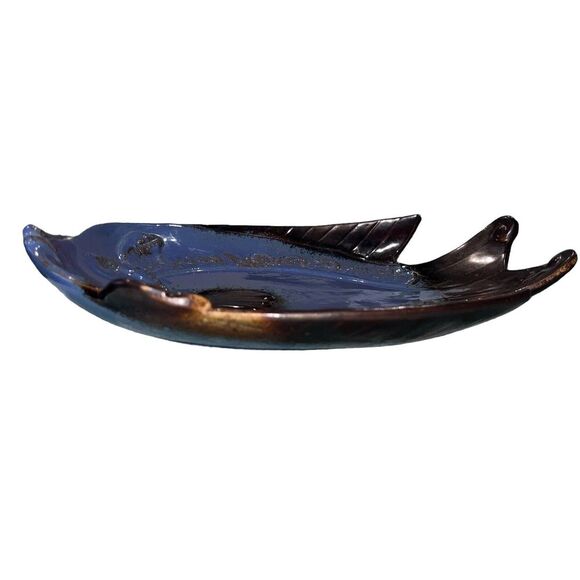Decorative Ceramic Fish Plate Blue & Gray Glazed Ocean Fish Decor 10 × 8 - Picture 3 of 7